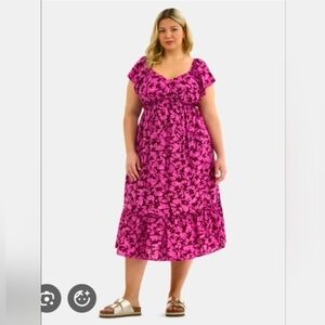 Terra & Sky Women's Plus Flutter Sleeve Midi Tiered Dress Size 3X NWT